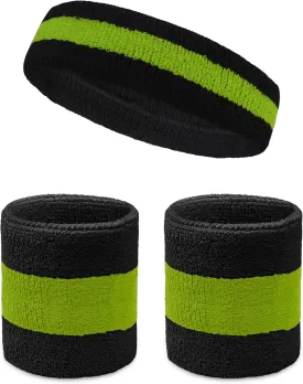 COUVER Sweatband Set Sports Headband Wristband Set Terry Cloth Moisture Wicking Sweat Absorbing Wrist Sweatbands Head Sweatband