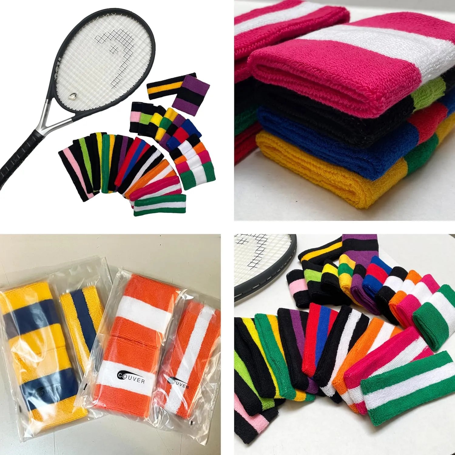 COUVER Sweatband Set Sports Headband Wristband Set Terry Cloth Moisture Wicking Sweat Absorbing Wrist Sweatbands Head Sweatband