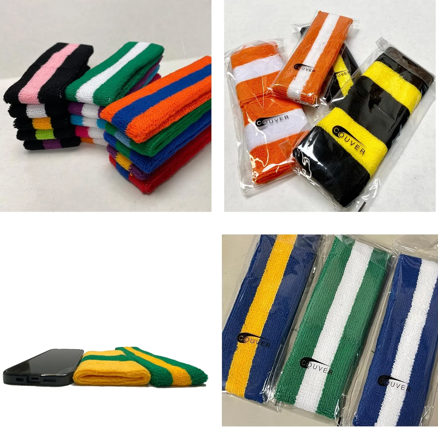 COUVER Sweatband Set Sports Headband Wristband Set Terry Cloth Moisture Wicking Sweat Absorbing Wrist Sweatbands Head Sweatband