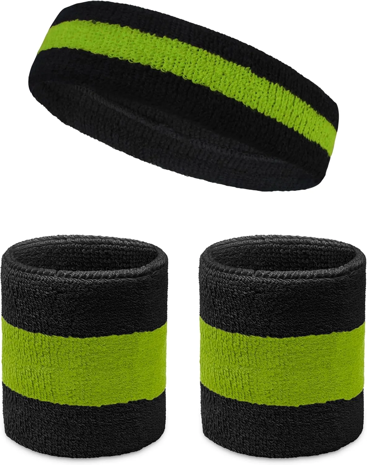COUVER Sweatband Set Sports Headband Wristband Set Terry Cloth Moisture Wicking Sweat Absorbing Wrist Sweatbands Head Sweatband