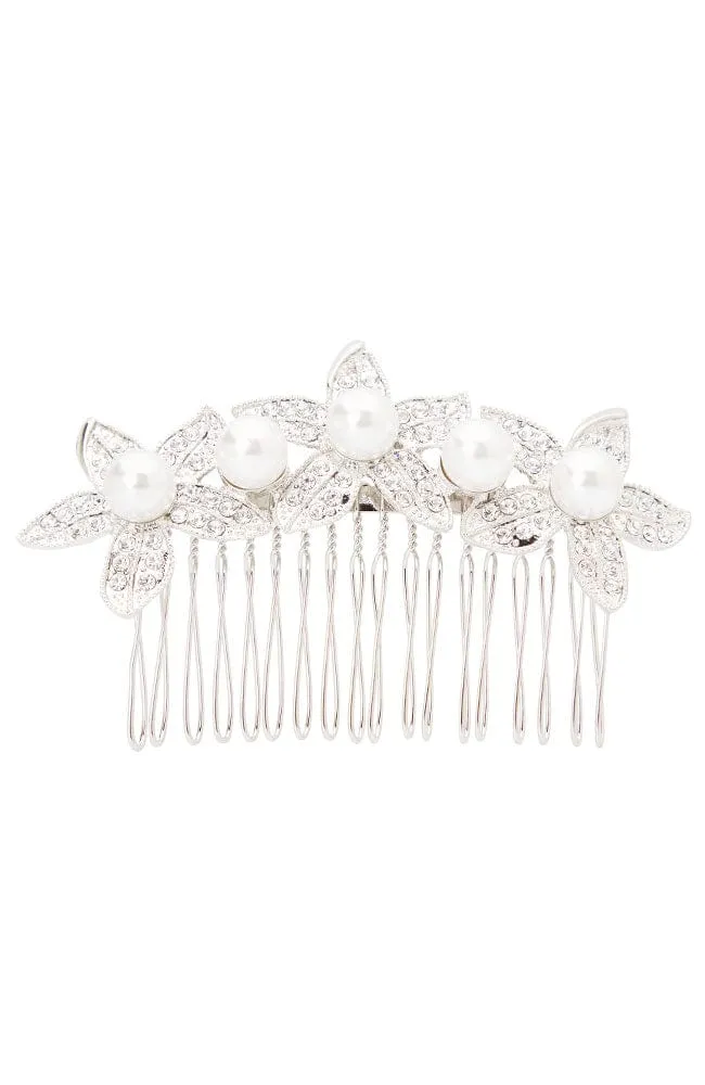 Crystal & Pearl Flower Comb
