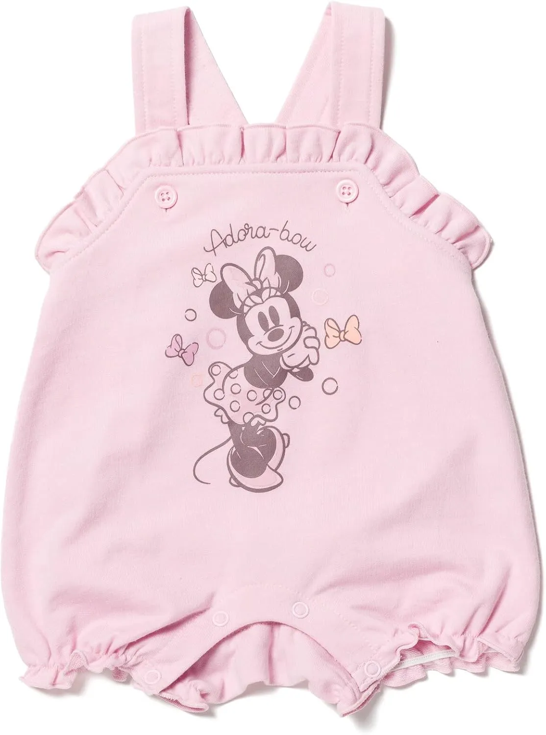 Disney Junior Baby Girls French Terry Short Overalls, T-Shirt & Hat 3 Piece Outfit Newborn to Infant Sizes (0-24 Months)