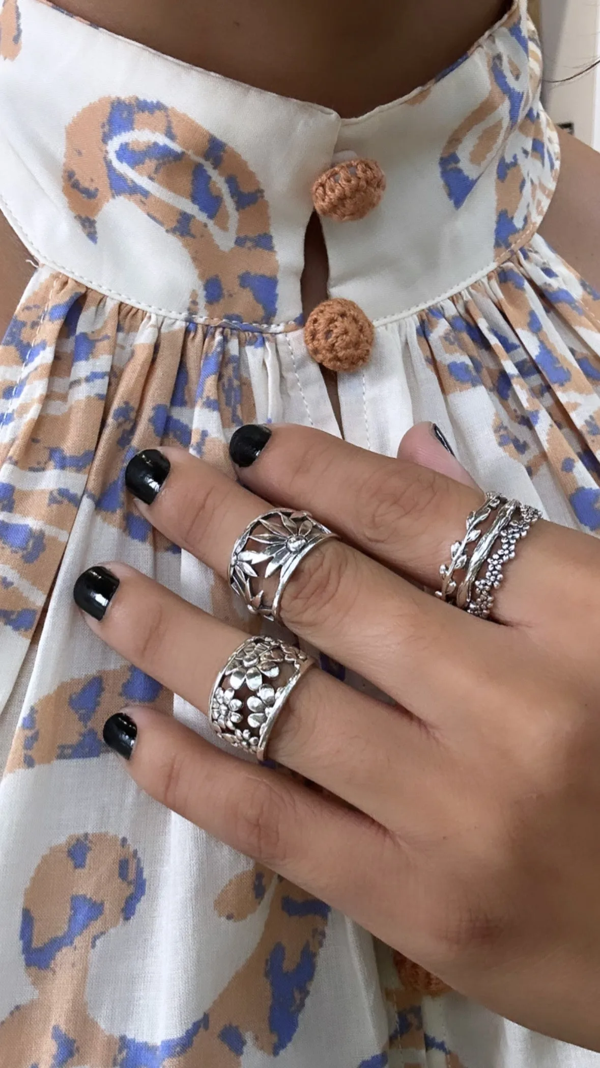 Flower Bouquet Ring, .925 Sterling Silver Flower Outline Chunky Statement Everyday Waterproof Ring