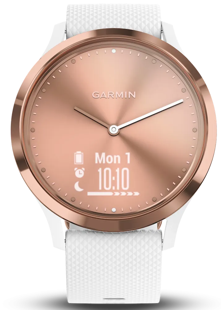 Garmin Watch Vivomove HR Rose Gold Tone with White Silicone Band D