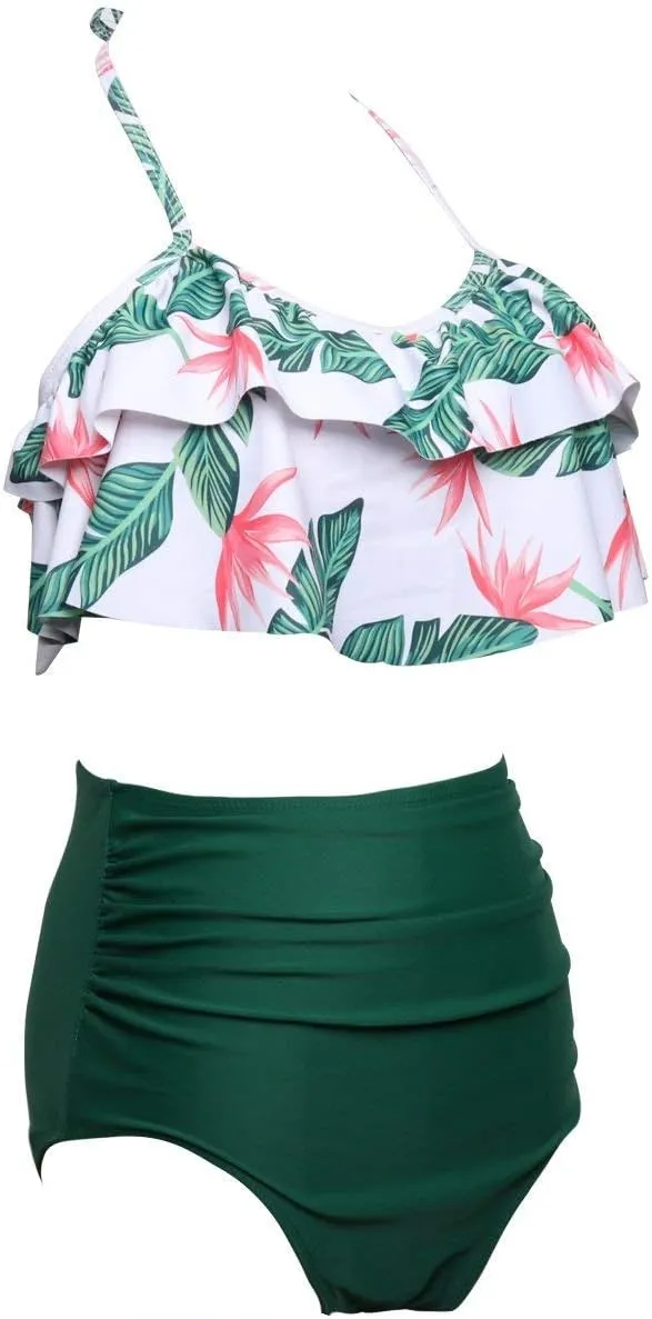 Girls Kids Swimsuit Two Pieces Bikini Set Ruffle Falbala Swimwear Bathing Suits