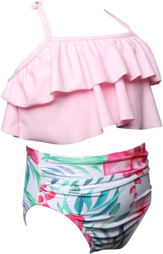 Girls Kids Swimsuit Two Pieces Bikini Set Ruffle Falbala Swimwear Bathing Suits