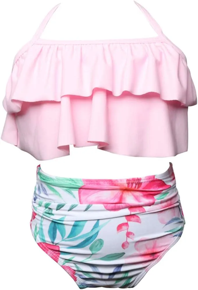 Girls Kids Swimsuit Two Pieces Bikini Set Ruffle Falbala Swimwear Bathing Suits