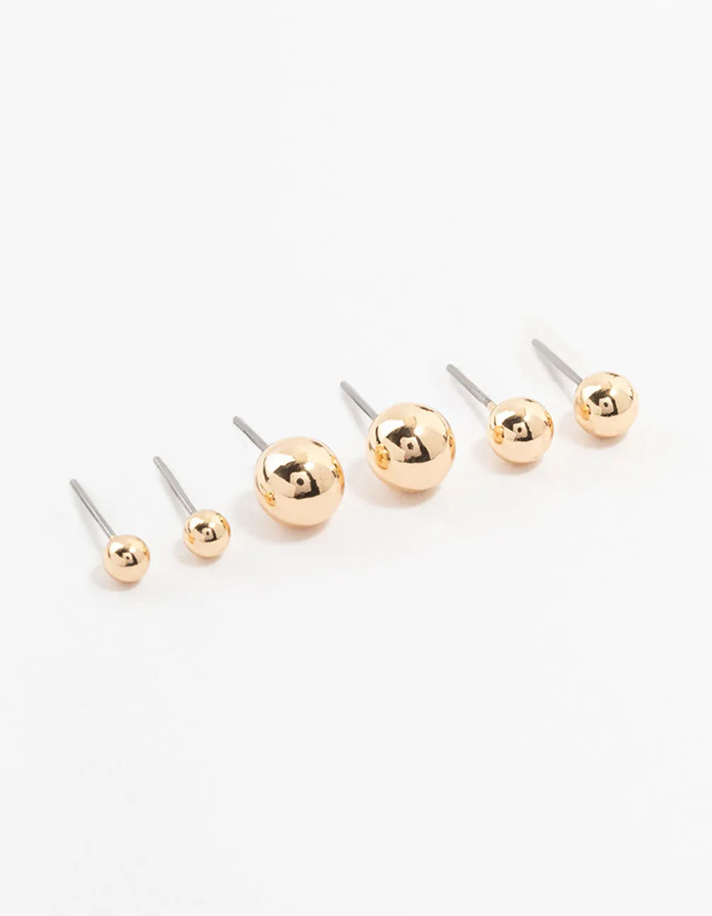 Gold Multiple Sphere Stud Earrings 3-Pack