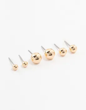 Gold Multiple Sphere Stud Earrings 3-Pack