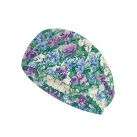 Gomyblomy Blue Purple Floral Nurse Headbands with Buttons for Mask Non Slip Wide Hair Bands for Women Fashion Yoga Workout Sweatband Ear Protection for Nurses Doctors