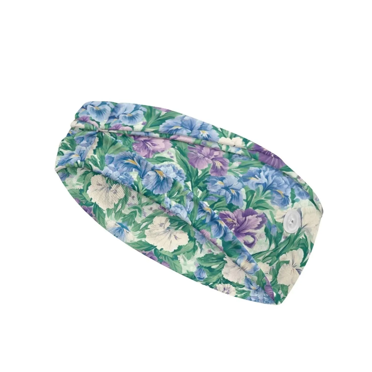 Gomyblomy Blue Purple Floral Nurse Headbands with Buttons for Mask Non Slip Wide Hair Bands for Women Fashion Yoga Workout Sweatband Ear Protection for Nurses Doctors