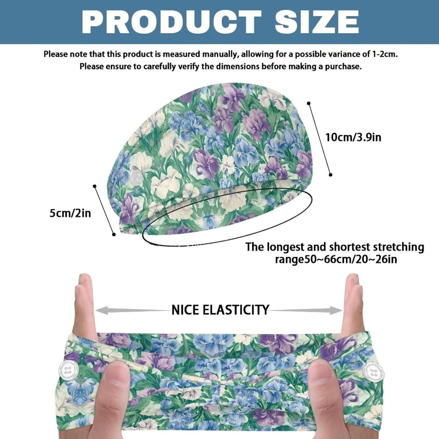 Gomyblomy Blue Purple Floral Nurse Headbands with Buttons for Mask Non Slip Wide Hair Bands for Women Fashion Yoga Workout Sweatband Ear Protection for Nurses Doctors