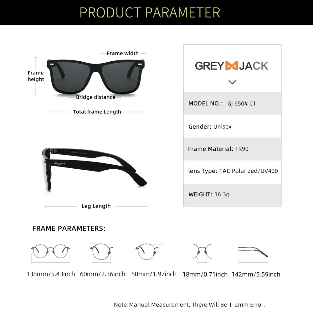 GREY JACK One Piece Retro TR90 Frame Polarized Sunglasses 1918