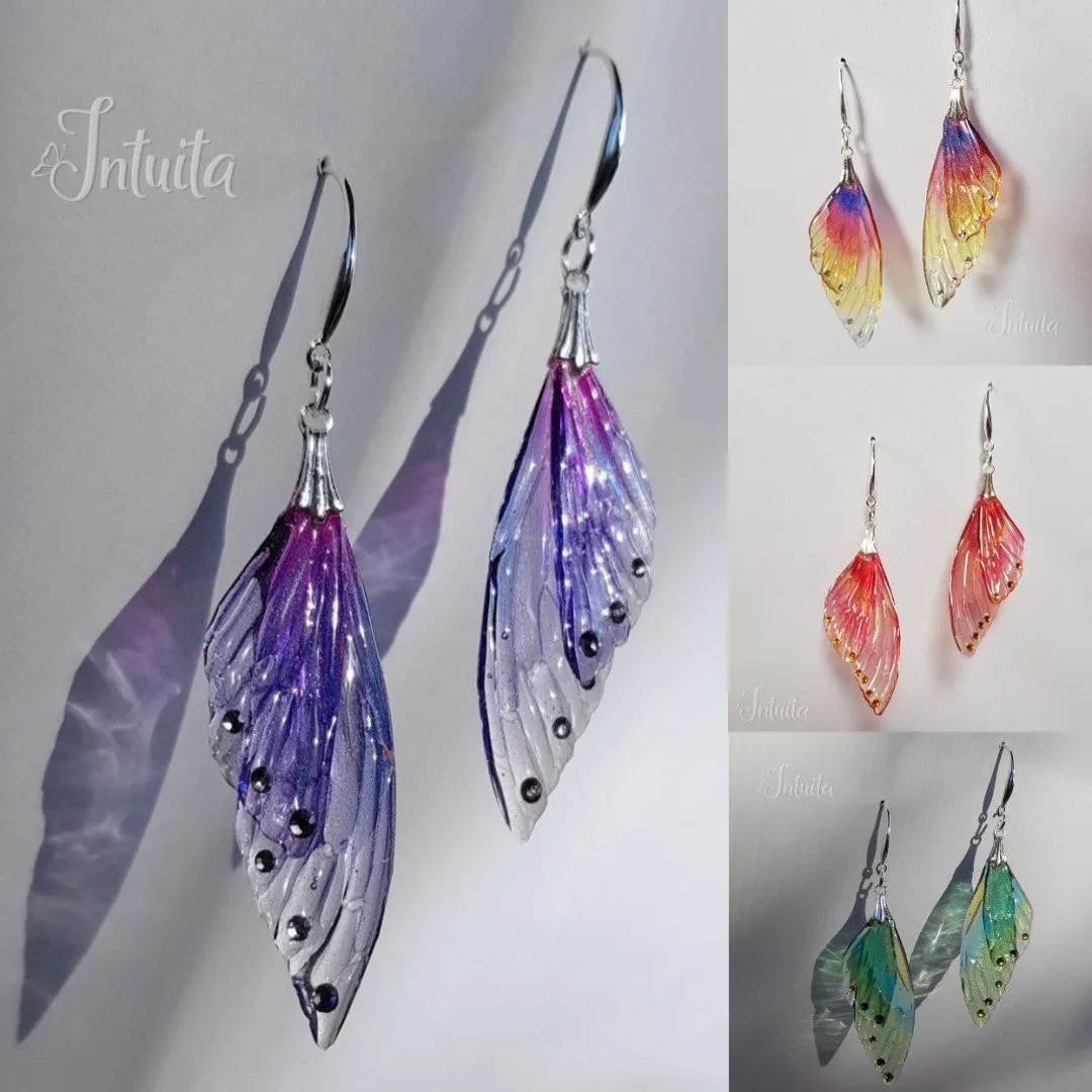 Handmade Rainbow Fairy Butterfly Wing Earrings