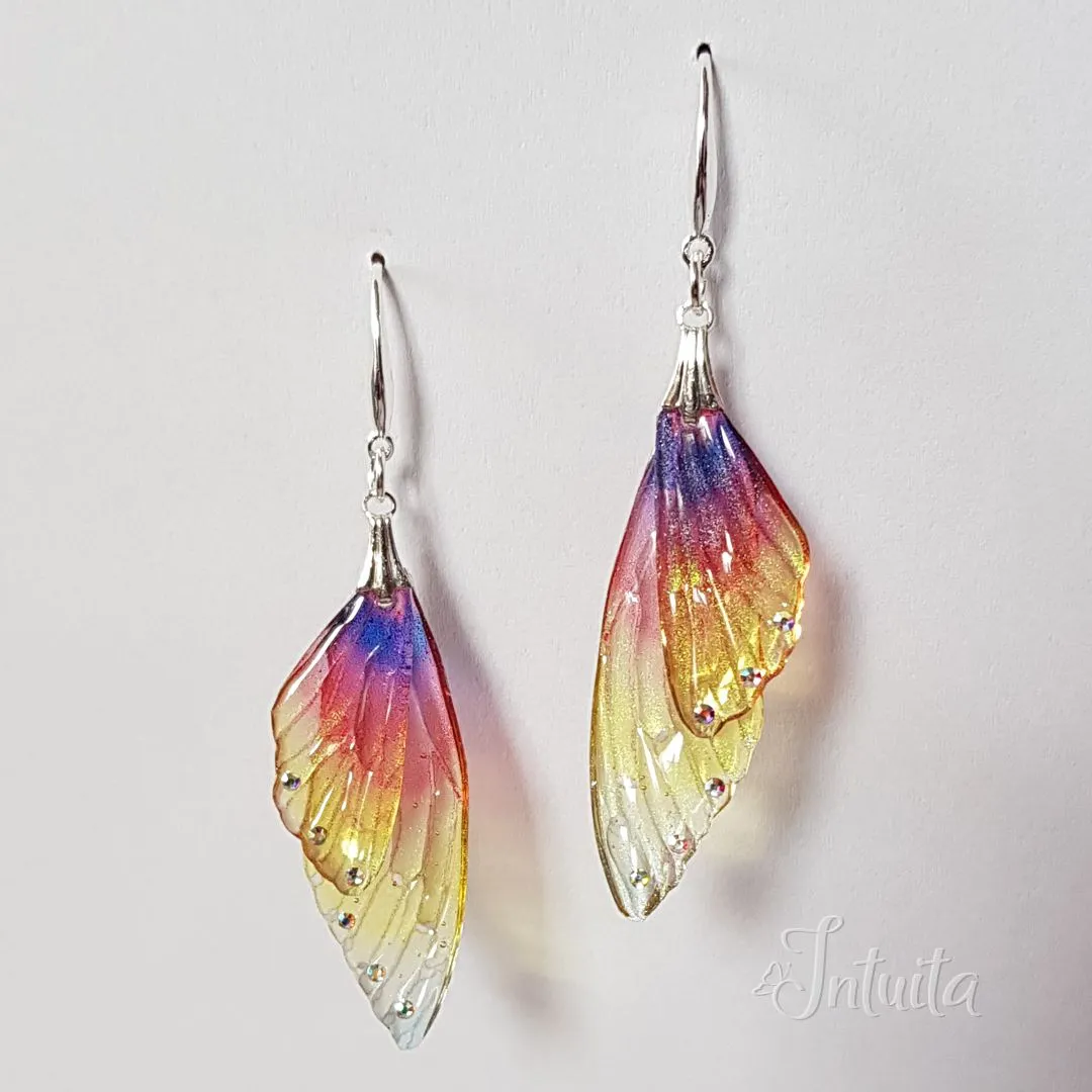 Handmade Rainbow Fairy Butterfly Wing Earrings