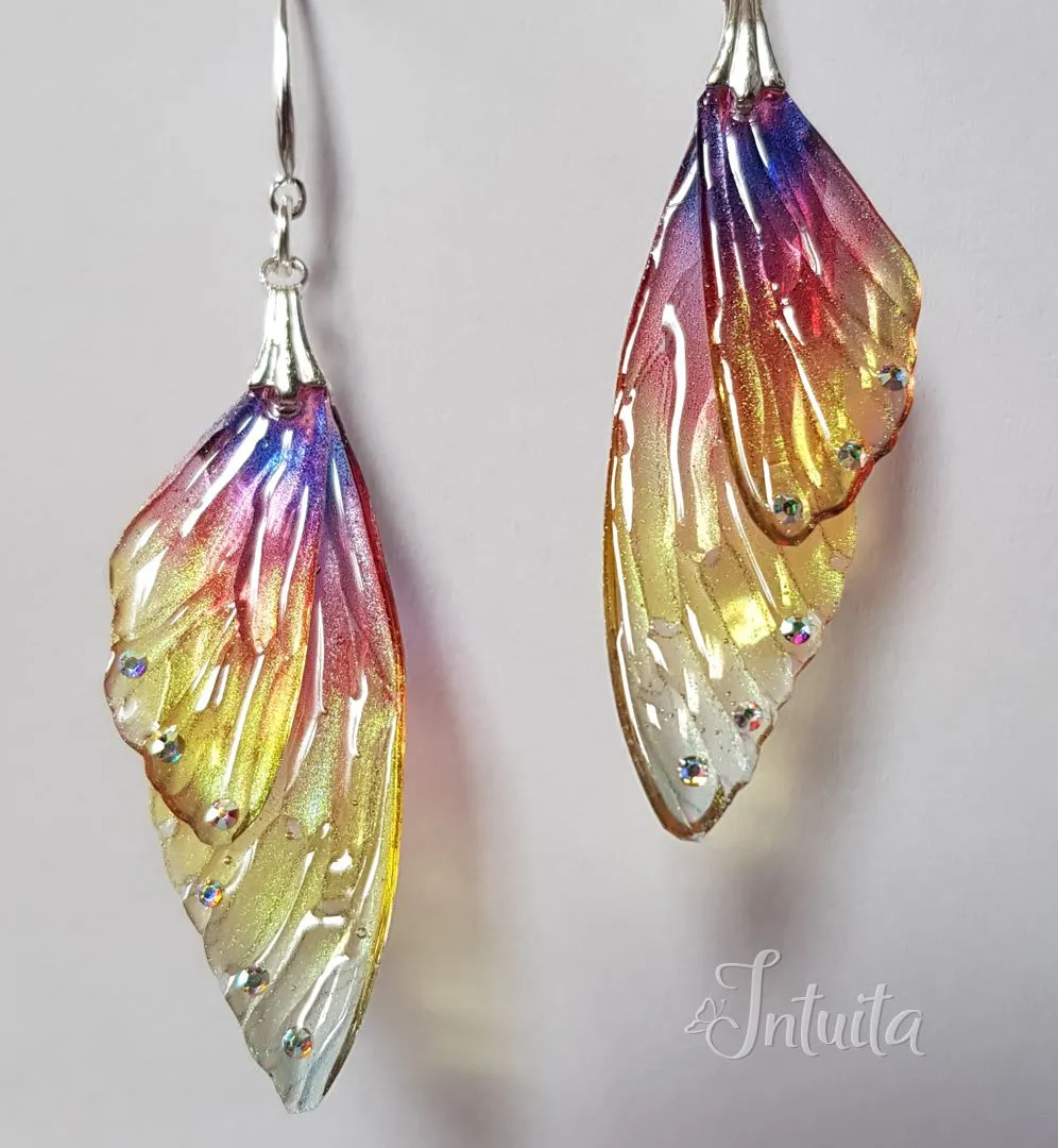 Handmade Rainbow Fairy Butterfly Wing Earrings
