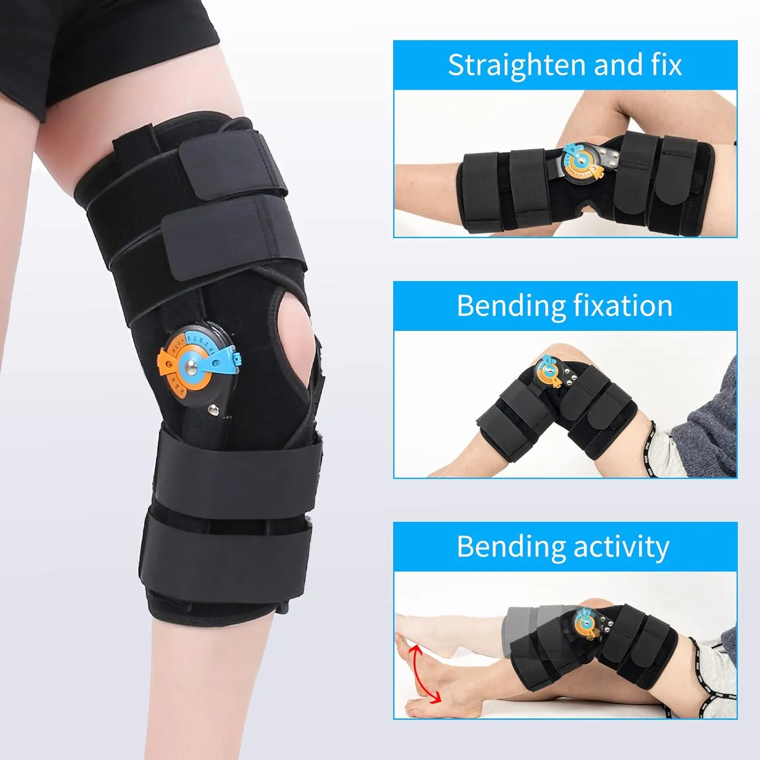 Hinged ROM Knee Braces Adjustable Knee Immobilizer Support for Knee Pain ACL MCL PCL Arthritis Meniscus Tear Post OP Recovery for Men and Women Side Stabilizers Torn Meniscus Orthopedic Orthosis M)