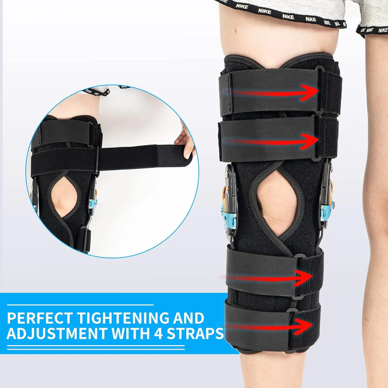 Hinged ROM Knee Braces Adjustable Knee Immobilizer Support for Knee Pain ACL MCL PCL Arthritis Meniscus Tear Post OP Recovery for Men and Women Side Stabilizers Torn Meniscus Orthopedic Orthosis M)