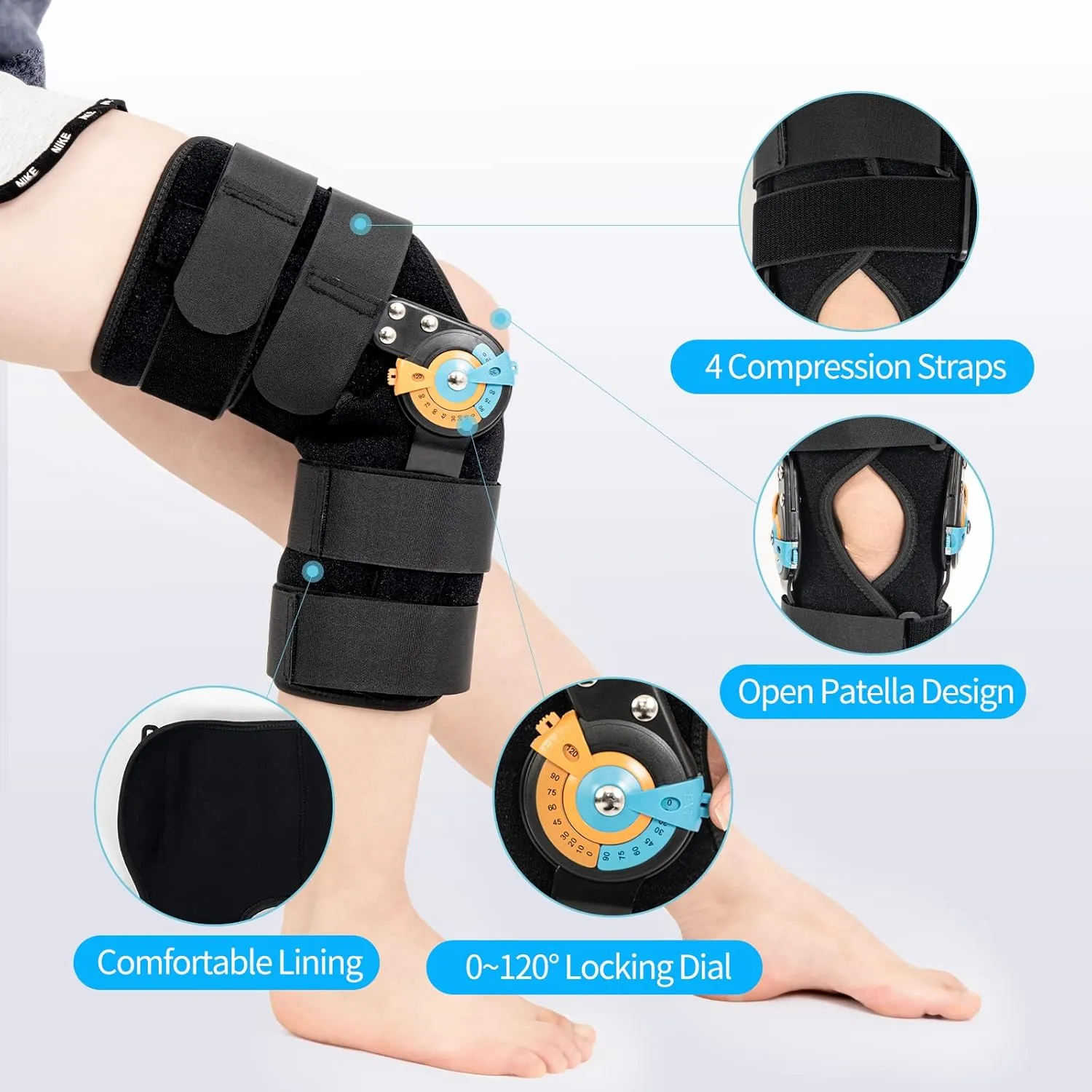 Hinged ROM Knee Braces Adjustable Knee Immobilizer Support for Knee Pain ACL MCL PCL Arthritis Meniscus Tear Post OP Recovery for Men and Women Side Stabilizers Torn Meniscus Orthopedic Orthosis M)