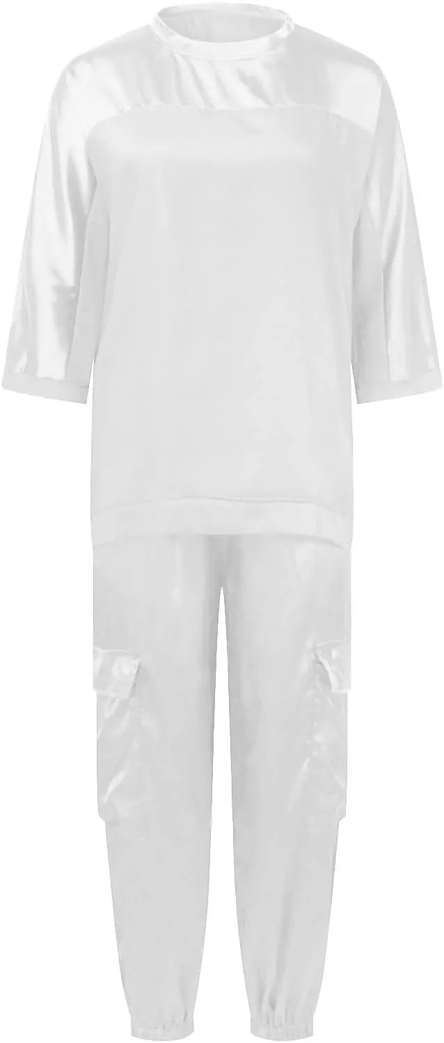 Integrity Satin Pants Set, Smooth Satin Half-Sleeved Top and Pants Set, Casual Comfort Set