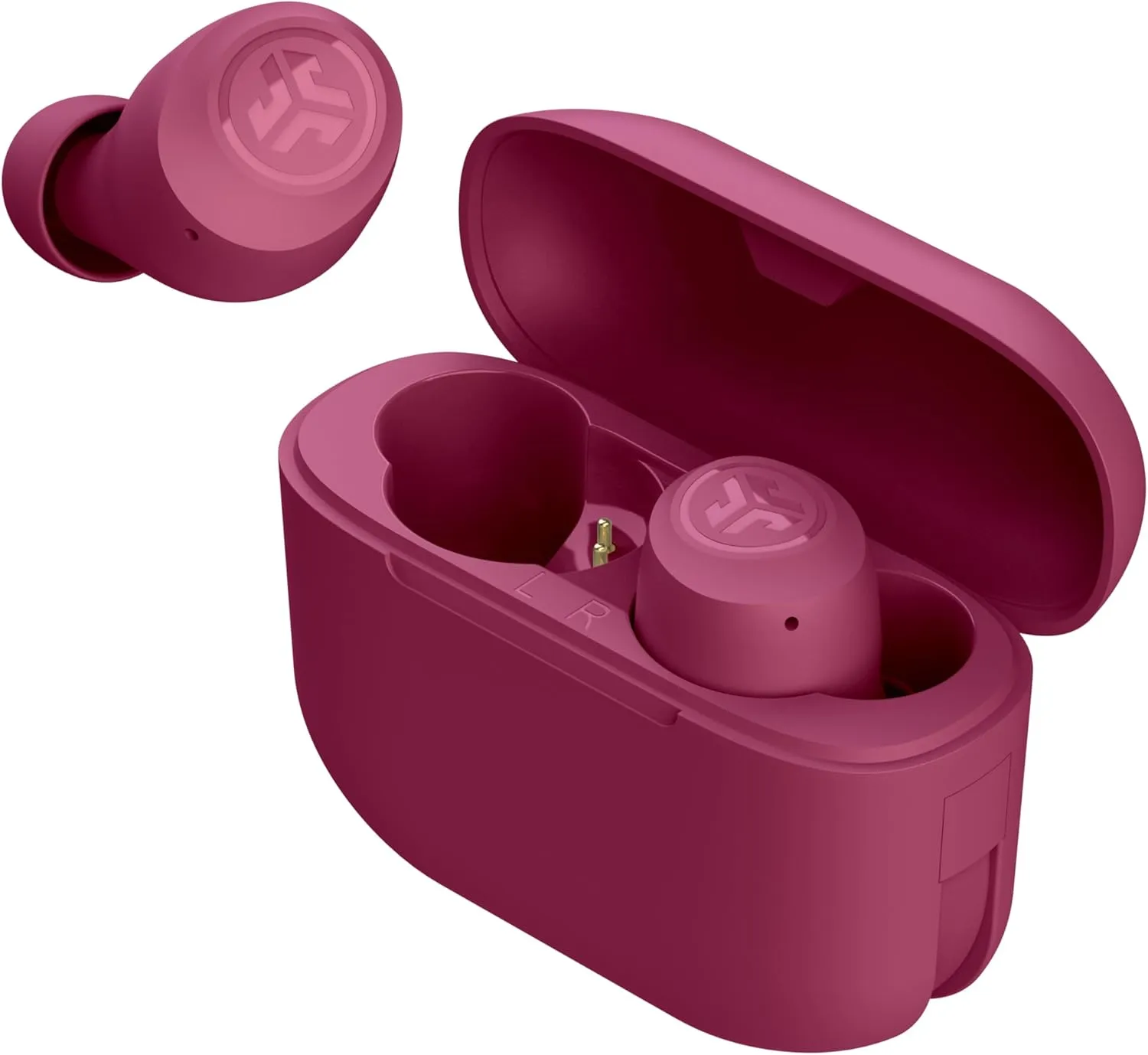 JLab Go Pop  True Wireless Bluetooth Earbuds & Charging Case - Dark Pink, App Support, Dual Connect, IPX4 Sweat Resistance, Bluetooth 5 Connection, 3 EQ Sound Settings Signature, Balanced, Bass Boost