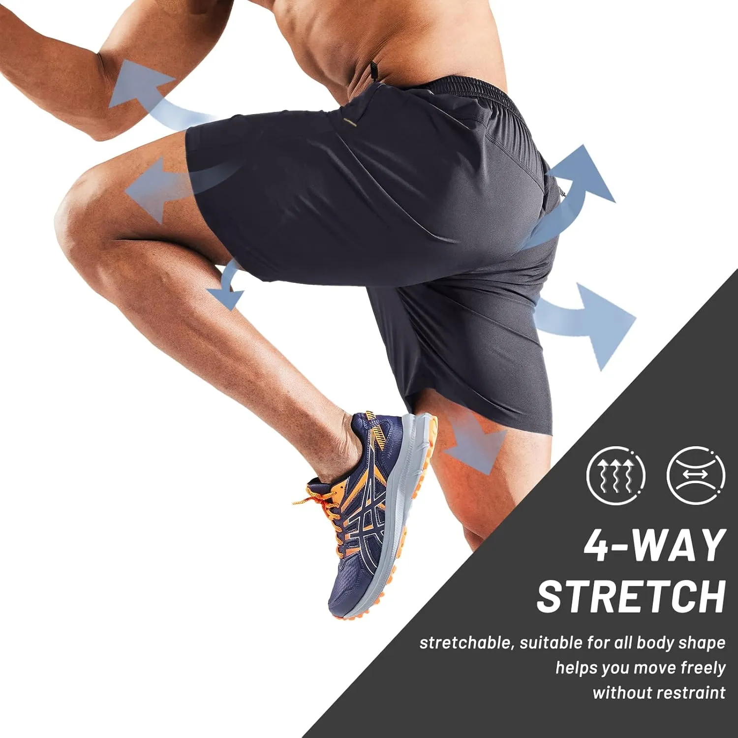 MIER Men's Quick Dry Running Shorts with Zipper Pocket, Elastic Waist Athletic Workout Exercise Fitness Shorts, 7 Inch