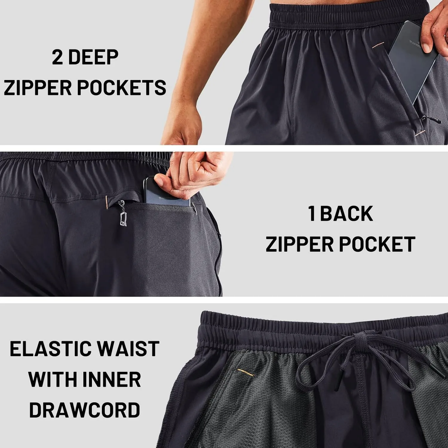 MIER Men's Quick Dry Running Shorts with Zipper Pocket, Elastic Waist Athletic Workout Exercise Fitness Shorts, 7 Inch