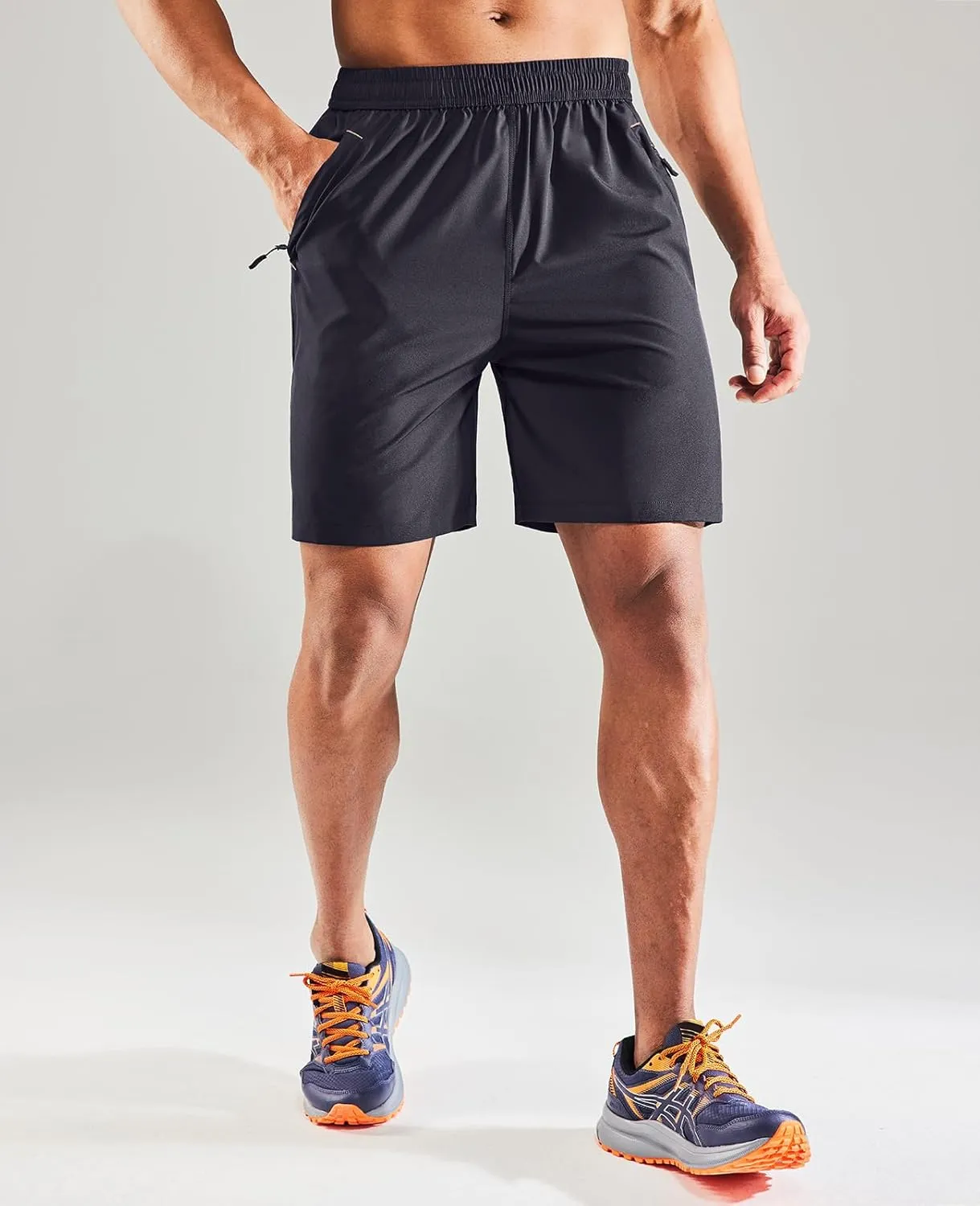 MIER Men's Quick Dry Running Shorts with Zipper Pocket, Elastic Waist Athletic Workout Exercise Fitness Shorts, 7 Inch