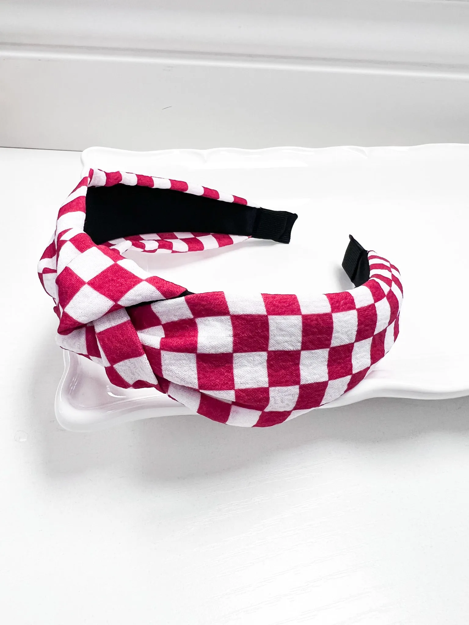 Miley - Red Checkered Knot Headband