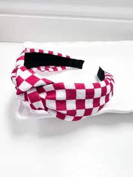 Miley - Red Checkered Knot Headband