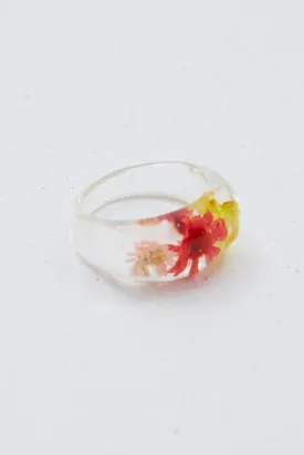 Multi Clear Pressed Flowers Ring