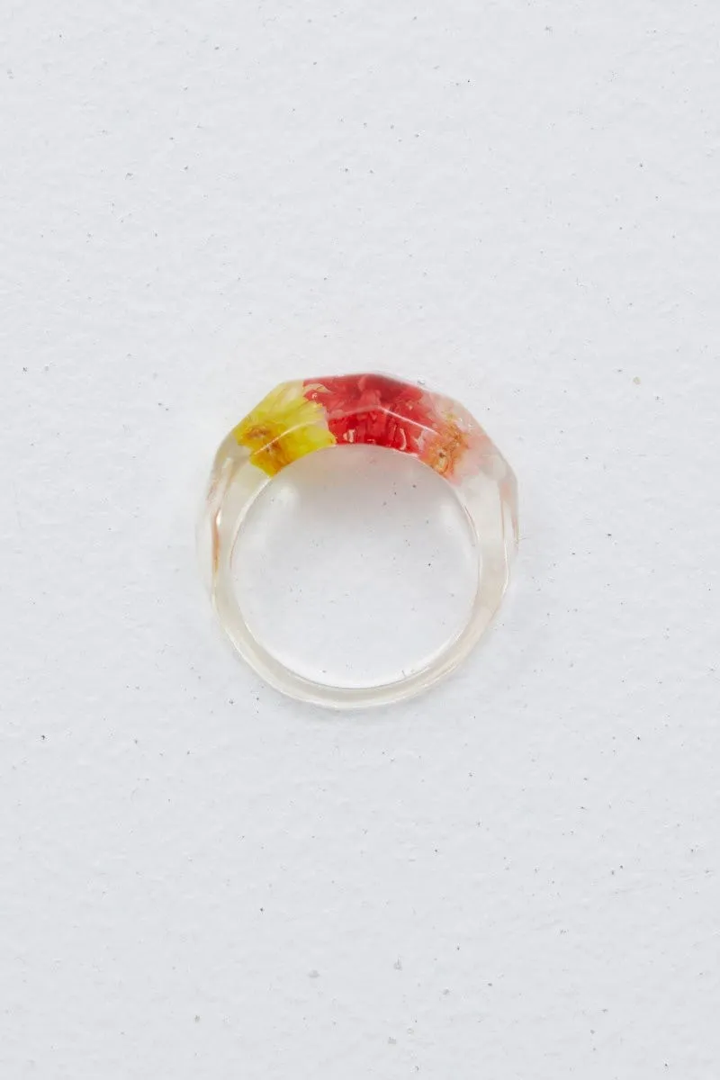 Multi Clear Pressed Flowers Ring