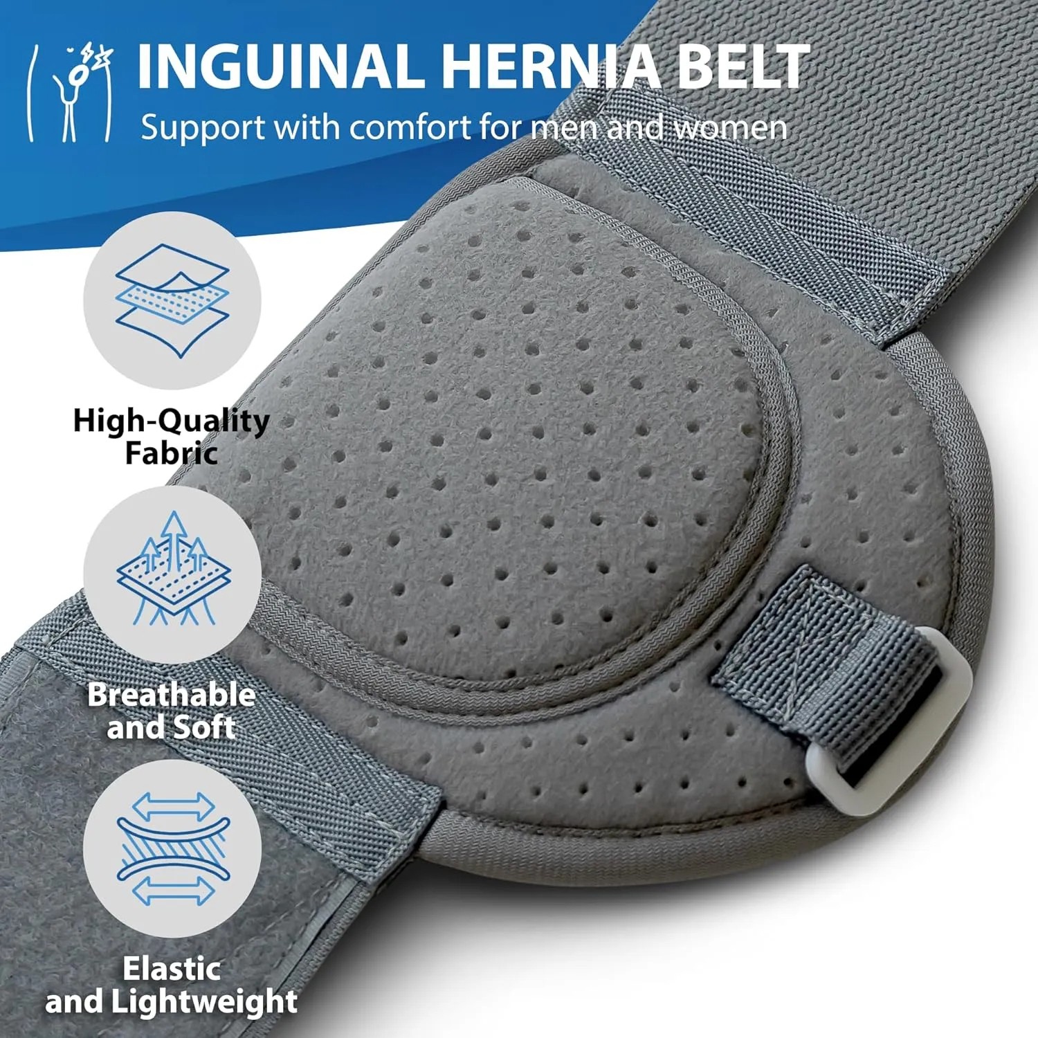 ORTONYX Inguinal Hernia Belt for Men and Women with Removable Compression Pad and Adjustable Waist Strap, Hernia Support Truss for Inguinal, Incisional Hernias, Left/Right Side - Gray L/XXL
