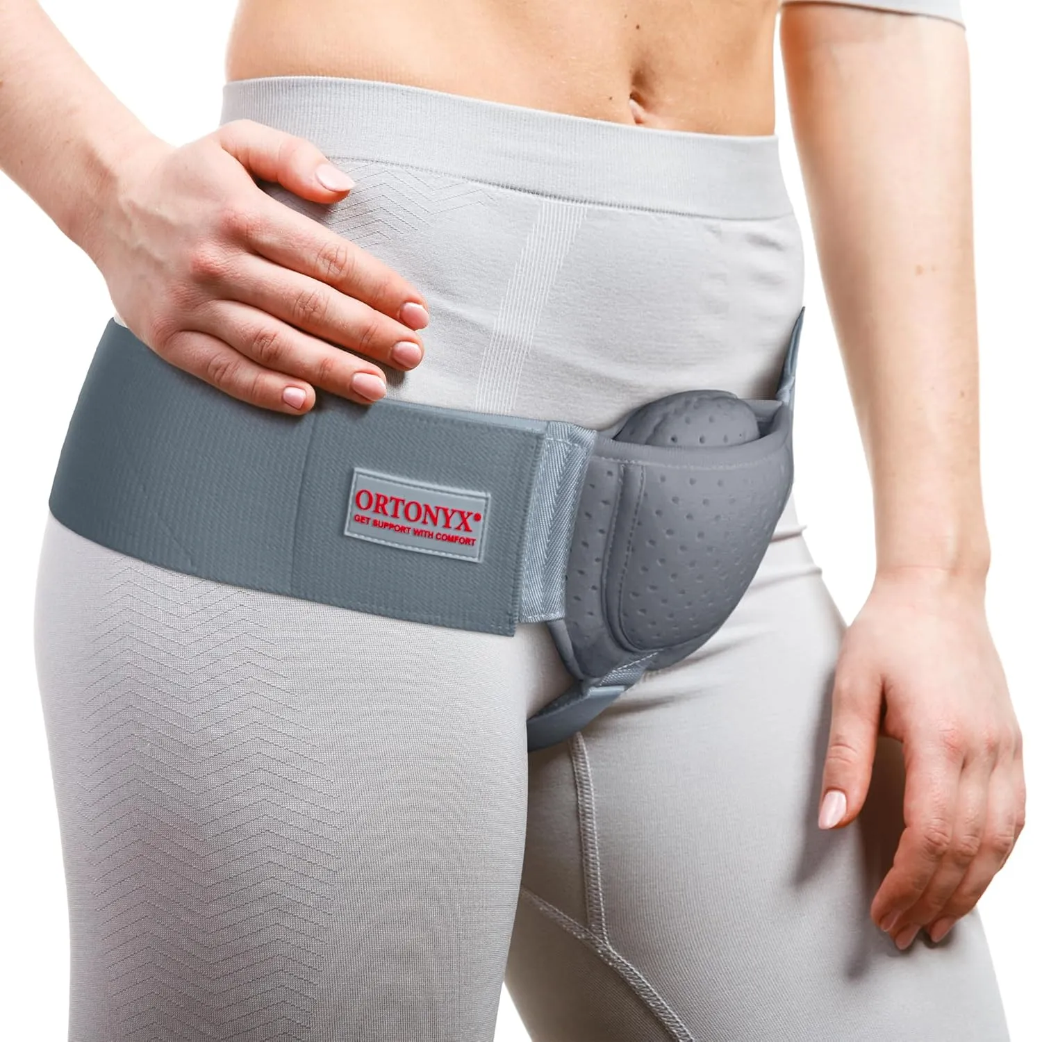 ORTONYX Inguinal Hernia Belt for Men and Women with Removable Compression Pad and Adjustable Waist Strap, Hernia Support Truss for Inguinal, Incisional Hernias, Left/Right Side - Gray L/XXL