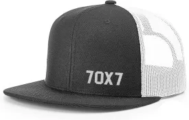 Our True God 70X7 Seventy Times Seven Flatbill Christian Trucker Hat - Adjustable Snapback Hat - Mesh Side for Casual Wear