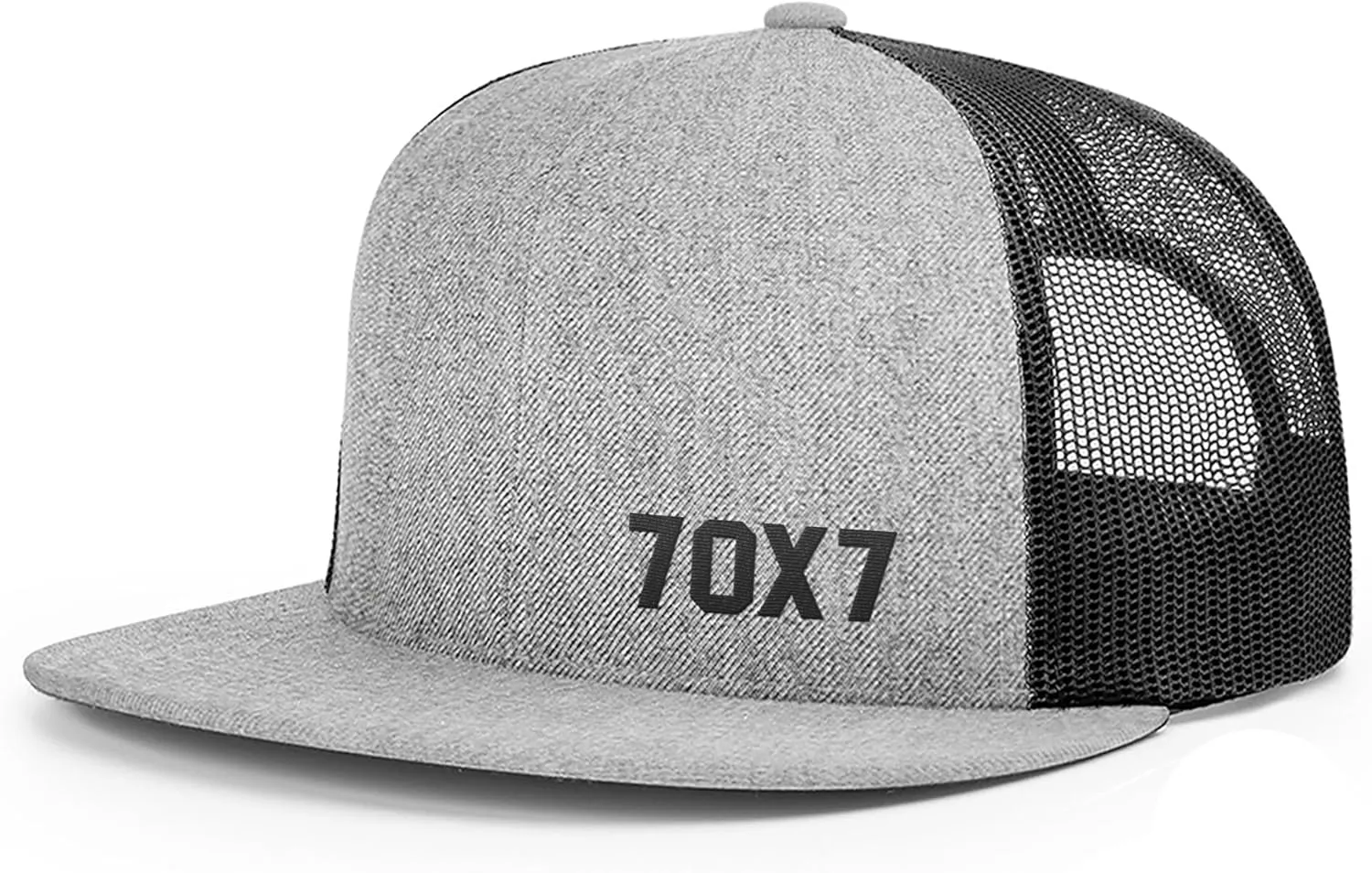 Our True God 70X7 Seventy Times Seven Flatbill Christian Trucker Hat - Adjustable Snapback Hat - Mesh Side for Casual Wear