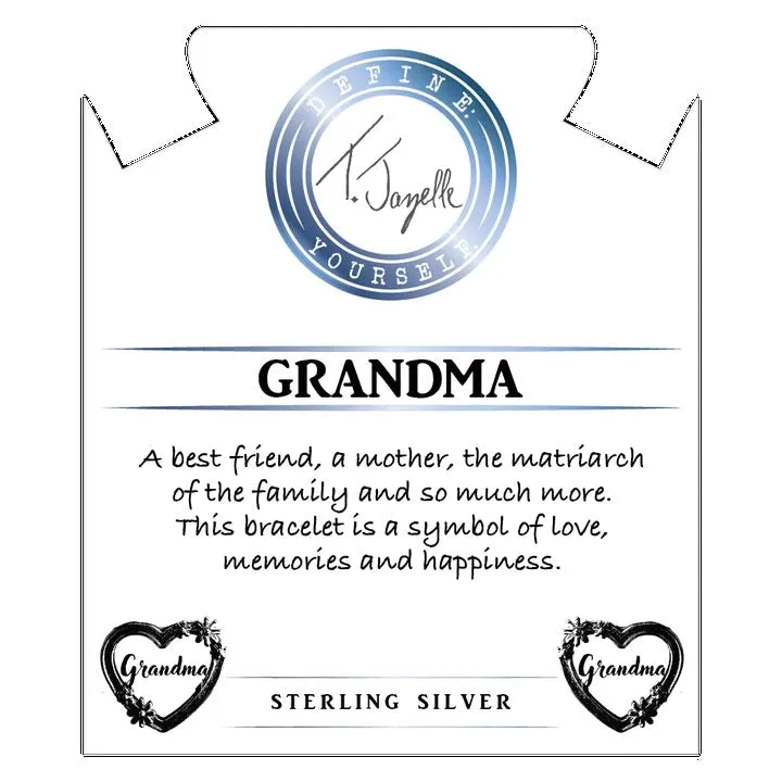 Peach Moonstone Stone Bracelet with Heart Grandma Silver Charm