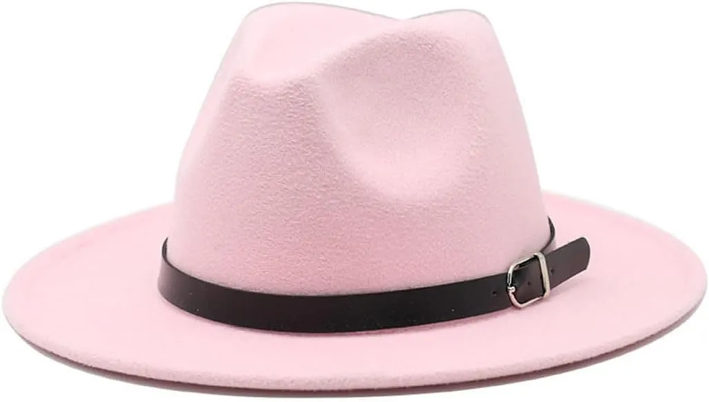 Pulcykp British Hat Men Women Imitation Woolen Winter Felt Hats Fashion Jazz Hat Chapeau Pink 59-60CM