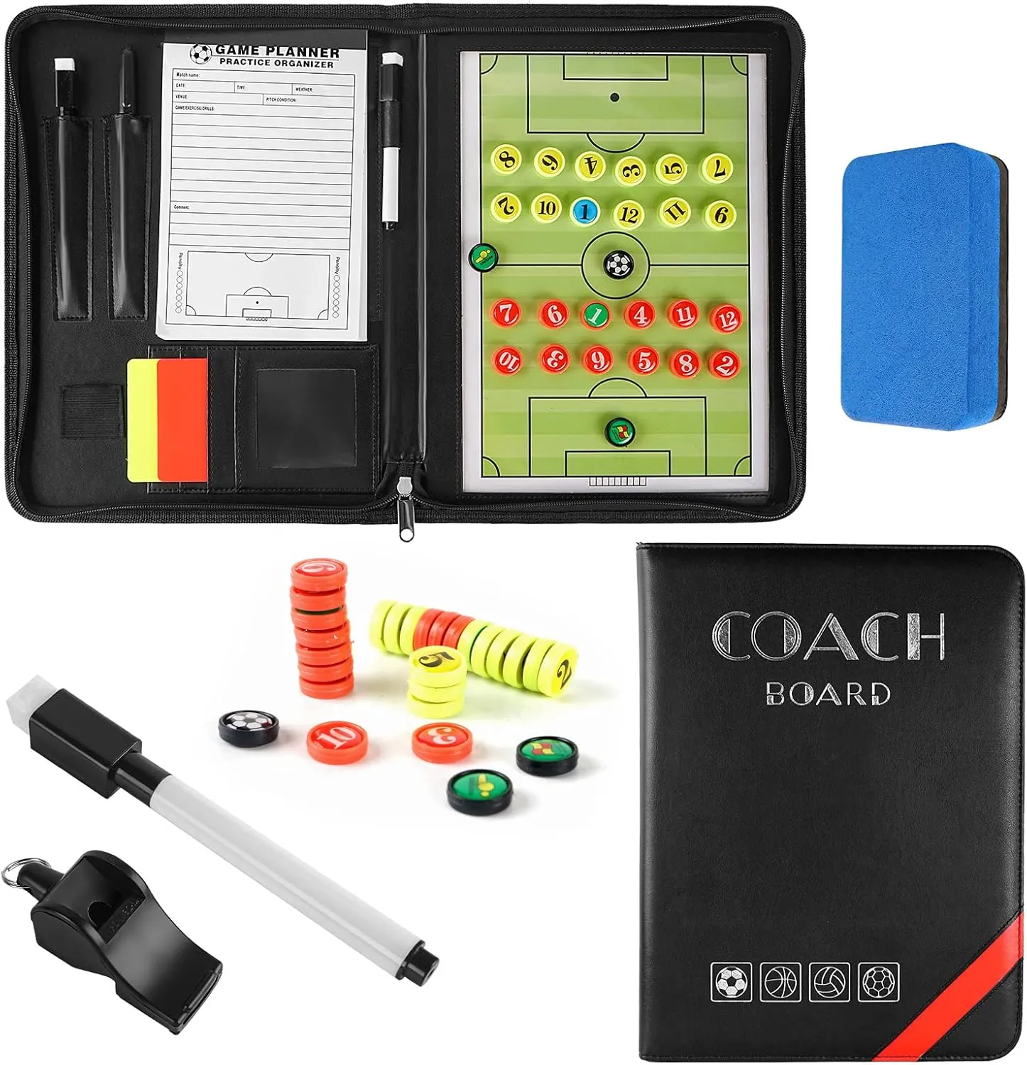 Pure Vie Magnetic Soccer Coaching Tactics Board, Portable Soccer Clipboard for Coaches Soccer Dry Erase Whiteboard Strategy Tactical Blackboard Football Coach Board with Player Markers, Pen and Eraser