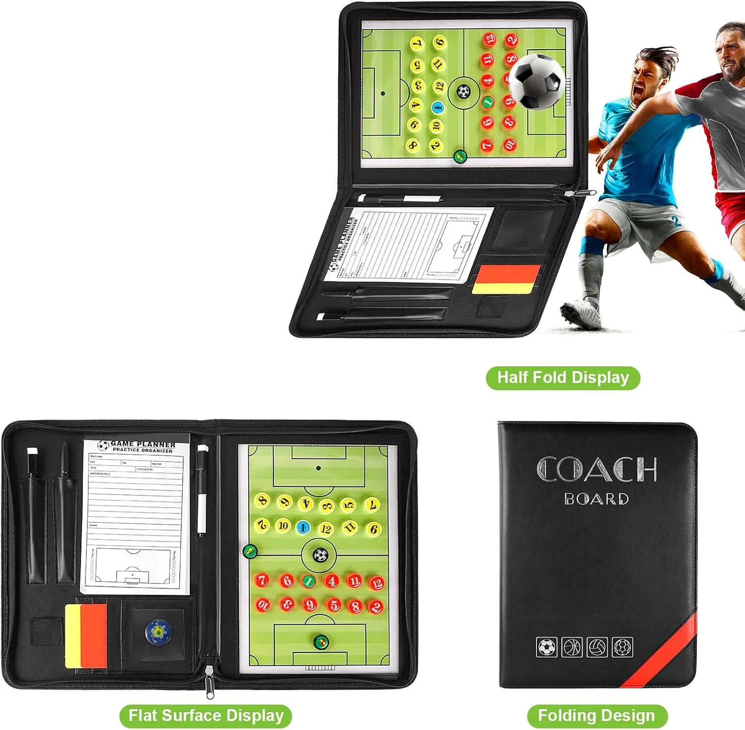 Pure Vie Magnetic Soccer Coaching Tactics Board, Portable Soccer Clipboard for Coaches Soccer Dry Erase Whiteboard Strategy Tactical Blackboard Football Coach Board with Player Markers, Pen and Eraser