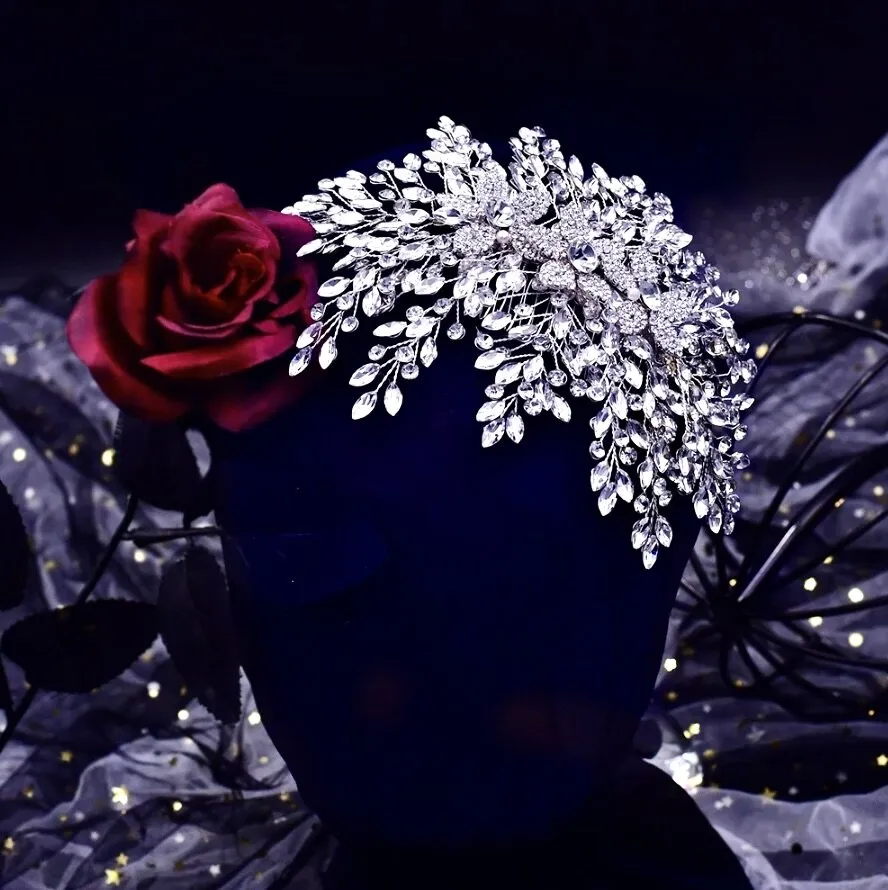 "Gretchen" - Silver Crystal Bridal Headdress