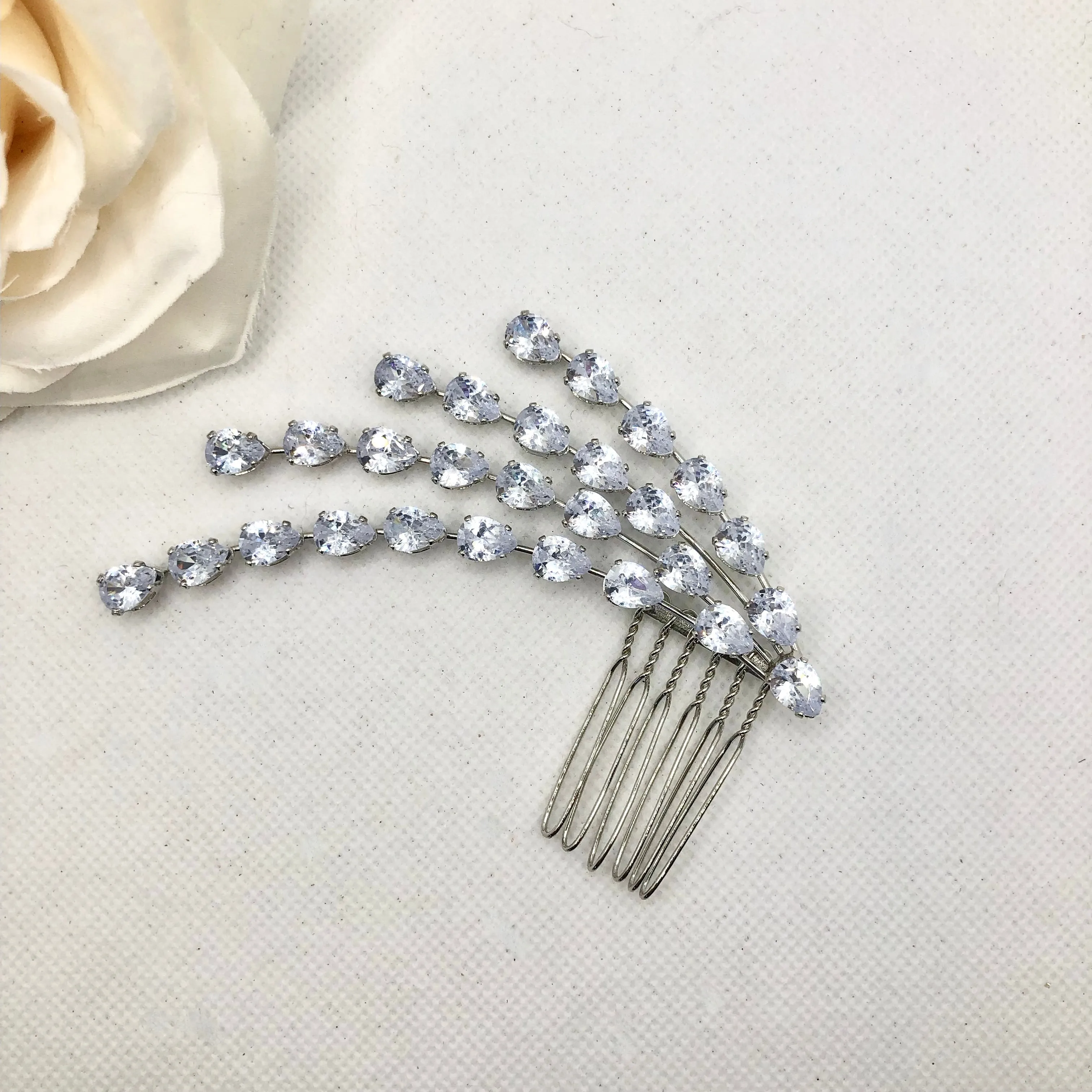 "Solene" - Silver Cubic Zirconia Bridal Hair Comb