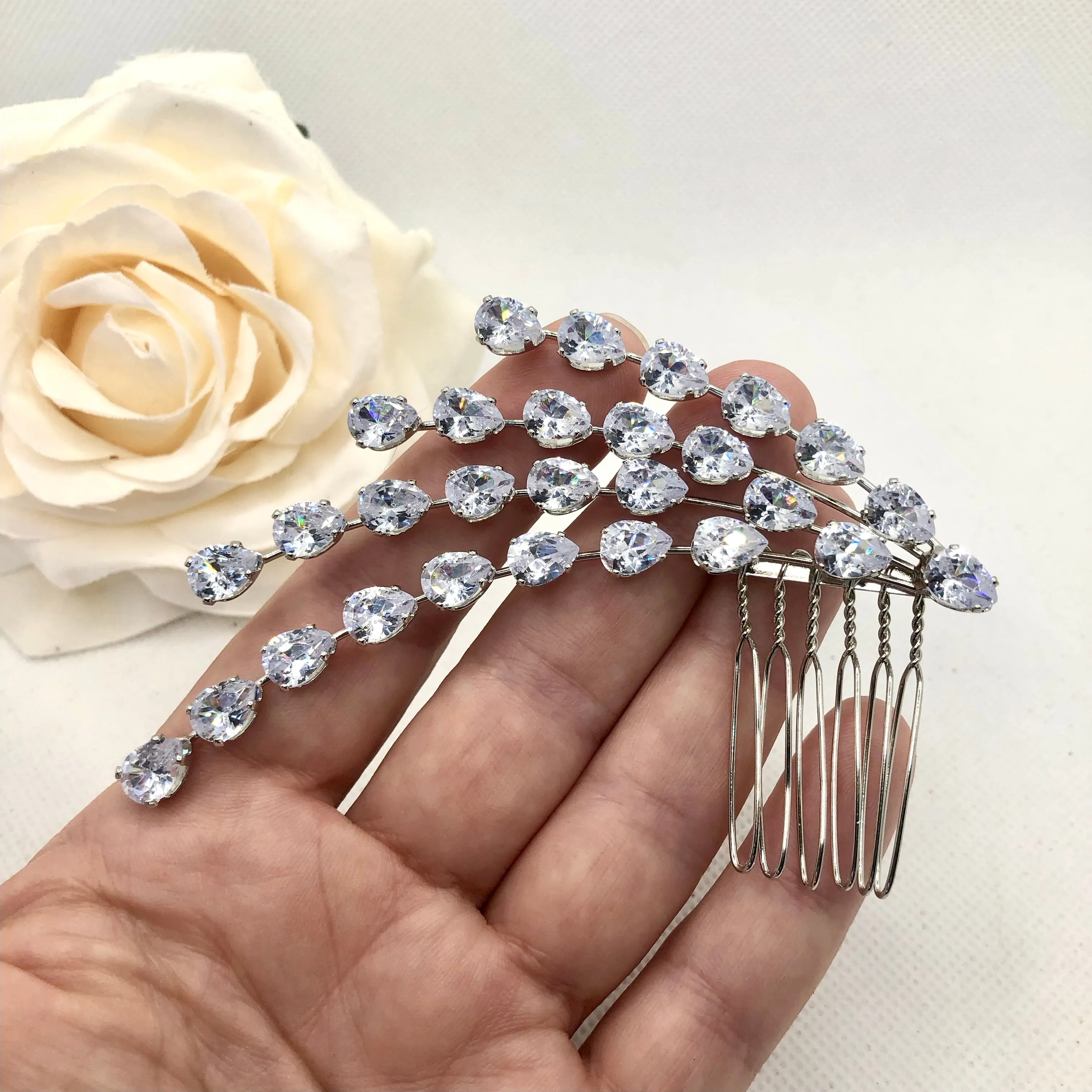"Solene" - Silver Cubic Zirconia Bridal Hair Comb