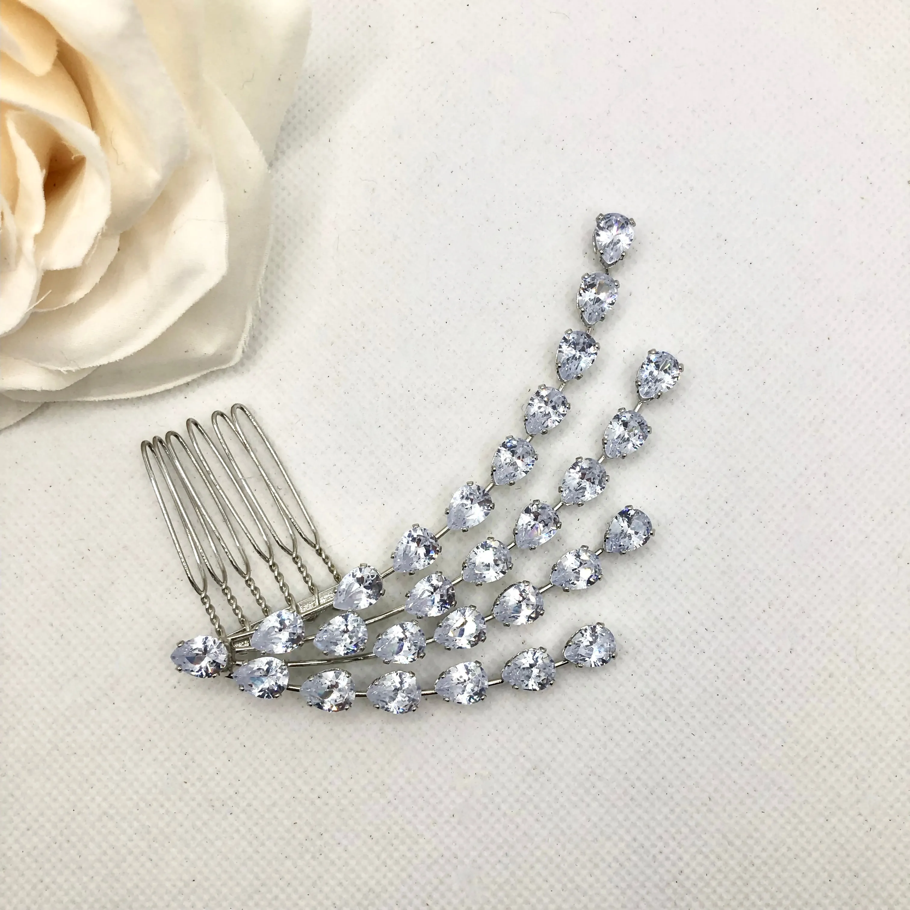 "Solene" - Silver Cubic Zirconia Bridal Hair Comb