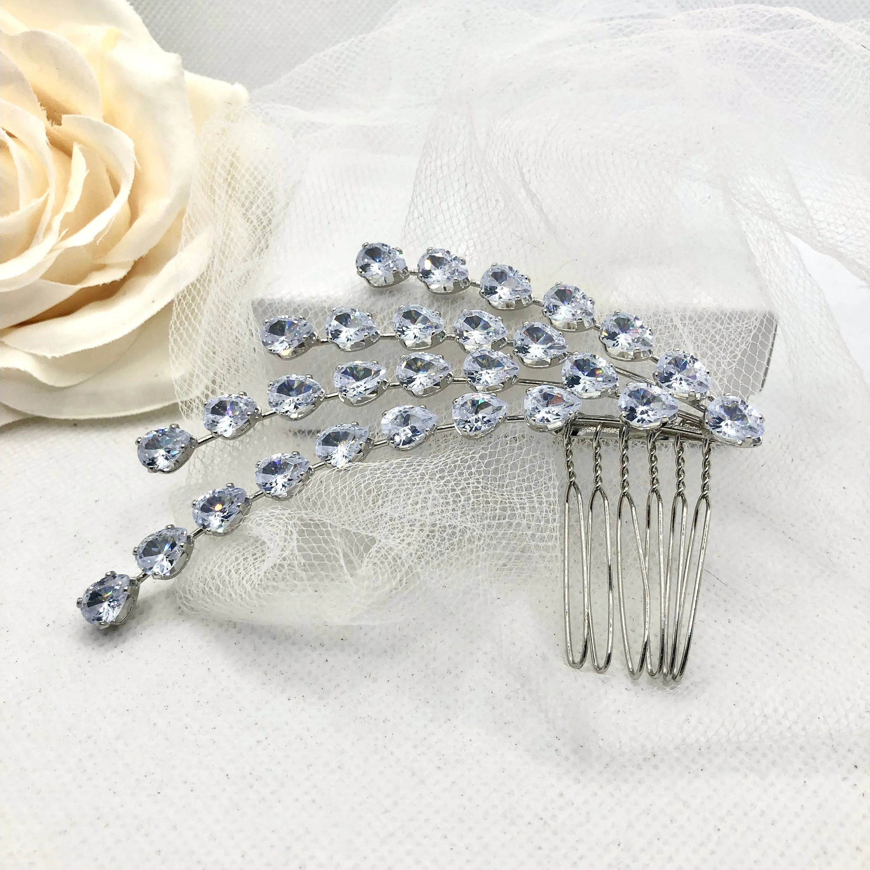 "Solene" - Silver Cubic Zirconia Bridal Hair Comb