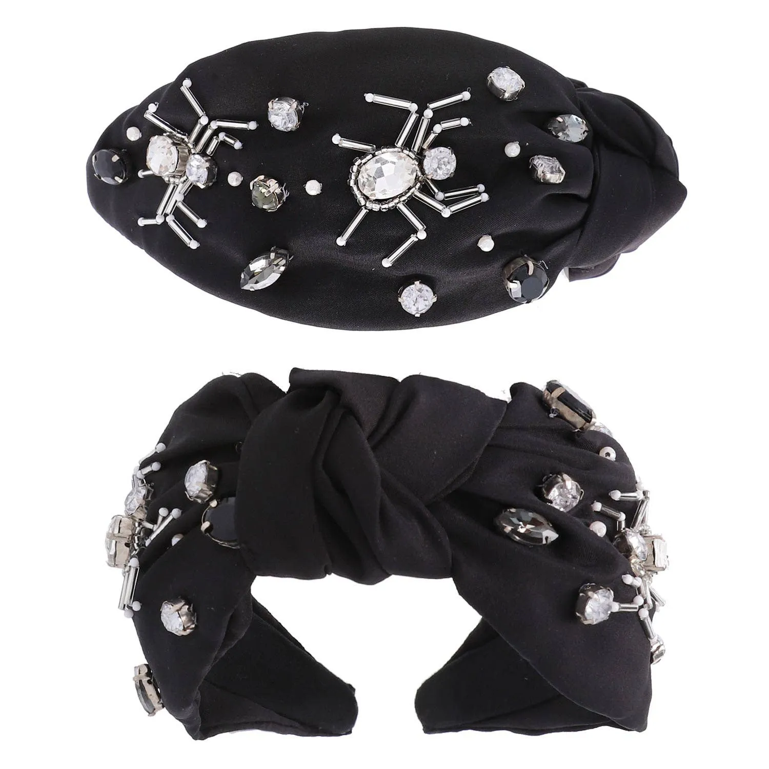 Rhinestone Jeweled Spiders Knotted Headband