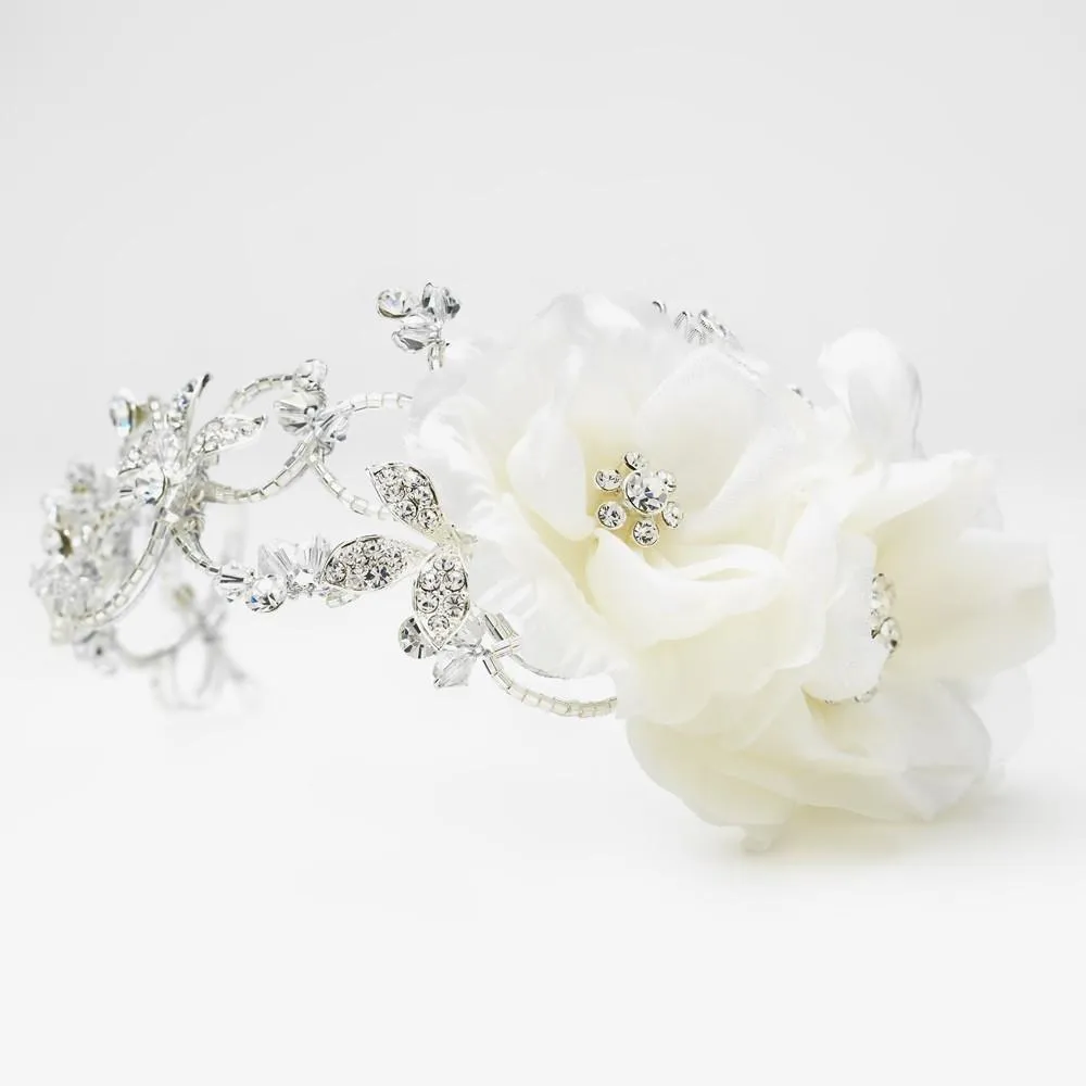 Silver Diamond White Side Accented Flexible Headband & Comb Headpiece