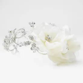 Silver Diamond White Side Accented Flexible Headband & Comb Headpiece
