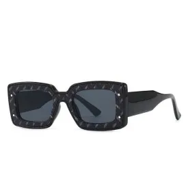 Square Retro Sunglasses Unisex Black-Grey