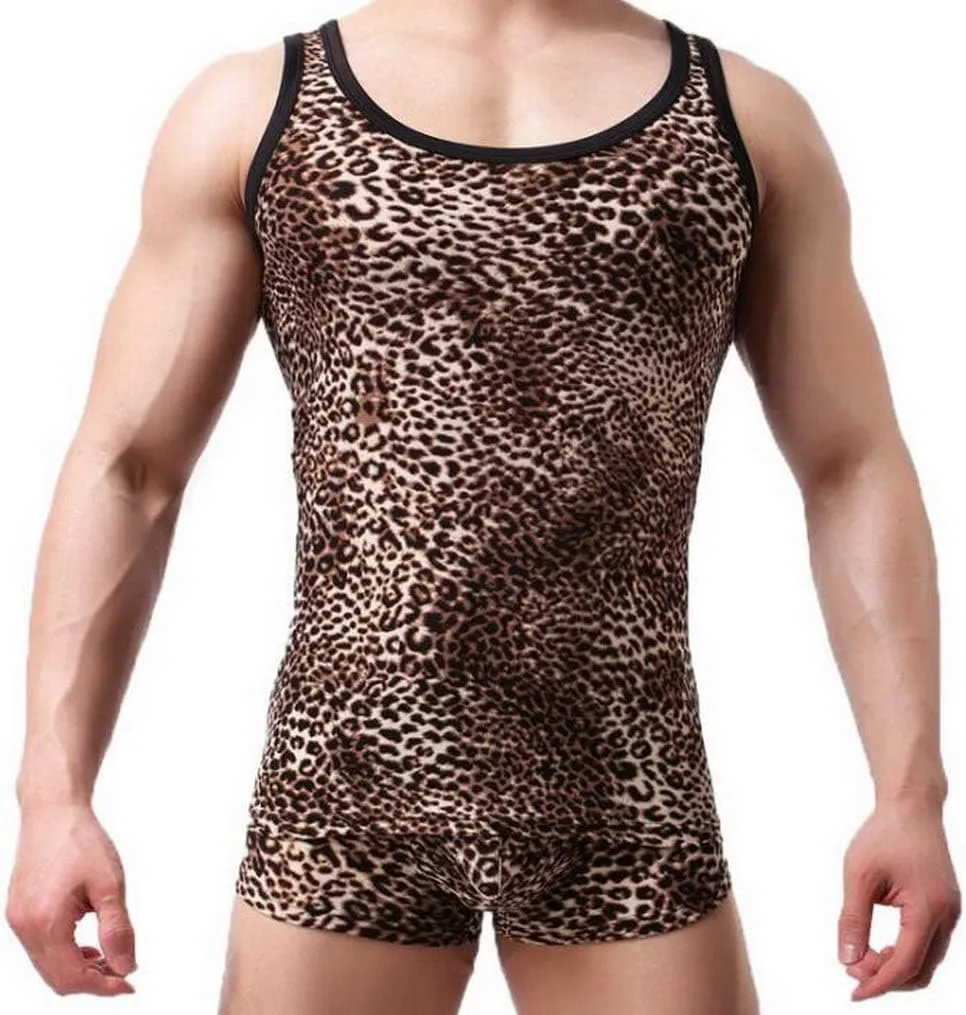 Swbreety Men's Fashion Leopard Print Vest T-Shirt Gym Workout Tank Tops